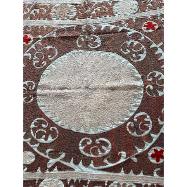 Mid-Century Modern Neutral Tan Suzani Wall Hanging Decor For Sale - Image 3 of 5