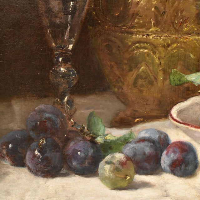 Eugène Claude, Still Life with Plums and Fruit, 1800s, Oil on Canvas For Sale - Image 6 of 11