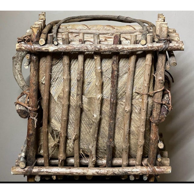 Handmade Woven Twig & Palm Husk Basket Freeform Branch Handle For Sale - Image 12 of 12