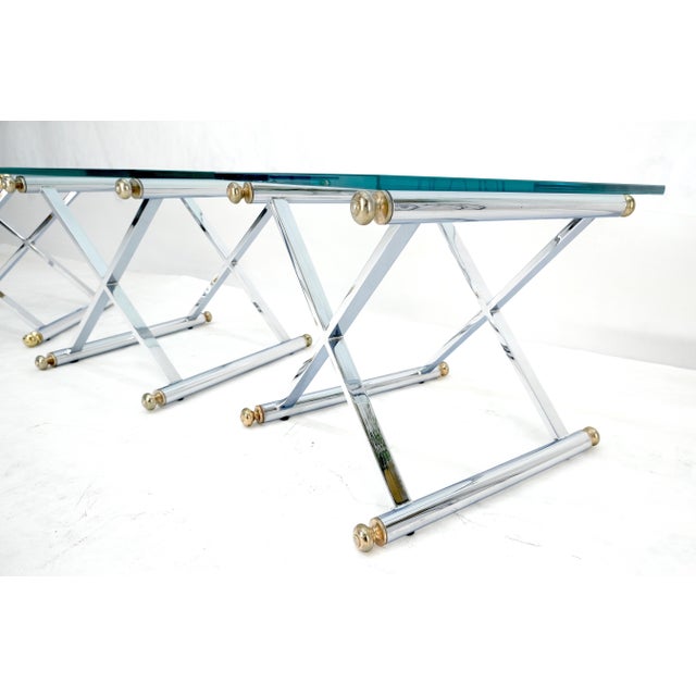 Set of 3 Chrome X Bases Square Glass Tops Occasional Side End Lamp Tables For Sale - Image 11 of 11