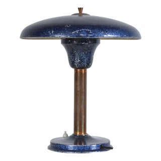 Industrial Blue Mushroom Desk Light in Aluminium and Copper, Germany, 1950s For Sale