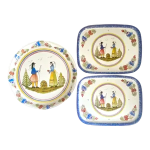 Vintage Massilly France Henriot Quimper Tin Trays - Set of 3