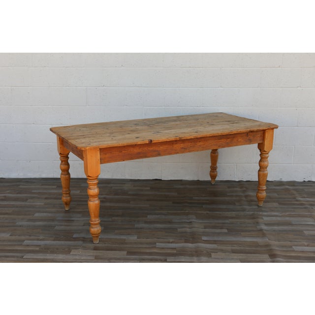 Vintage 1990s Solid Pine Farmhouse Dining Table With Plank Top & Turned Legs For Sale - Image 10 of 18