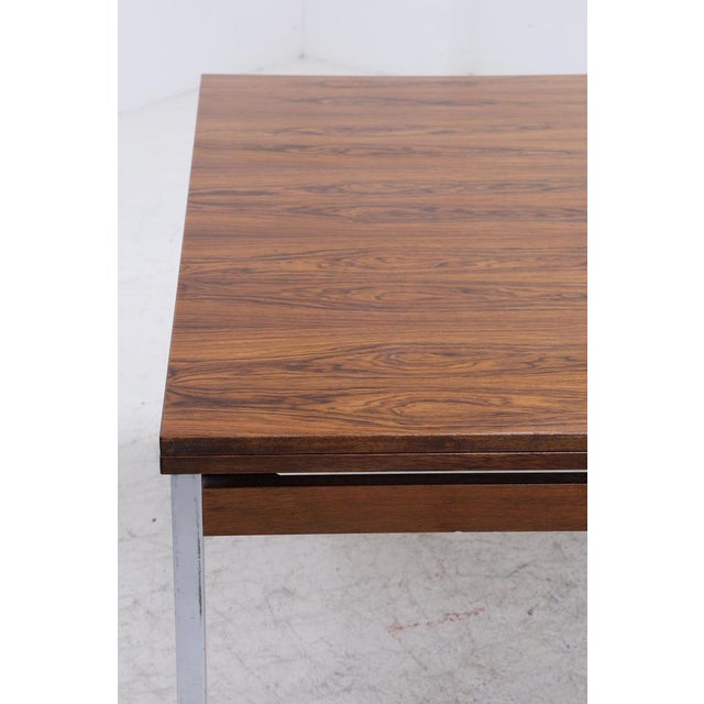 Brown Vintage Extendable Rosewood Dining Table in Chrome and Wood, 1960s For Sale - Image 8 of 14