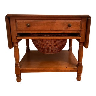 Conant Ball Drop Leaf Knitting Table With Hidden Slide Out Basket For Sale