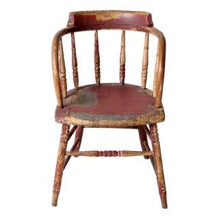 Antique Red Painted Windsor Captain's Chair For Sale