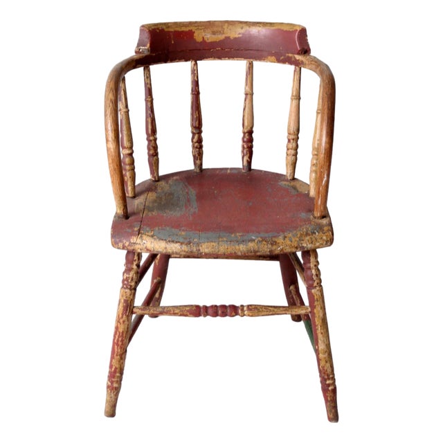 Antique Red Painted Windsor Captain's Chair For Sale
