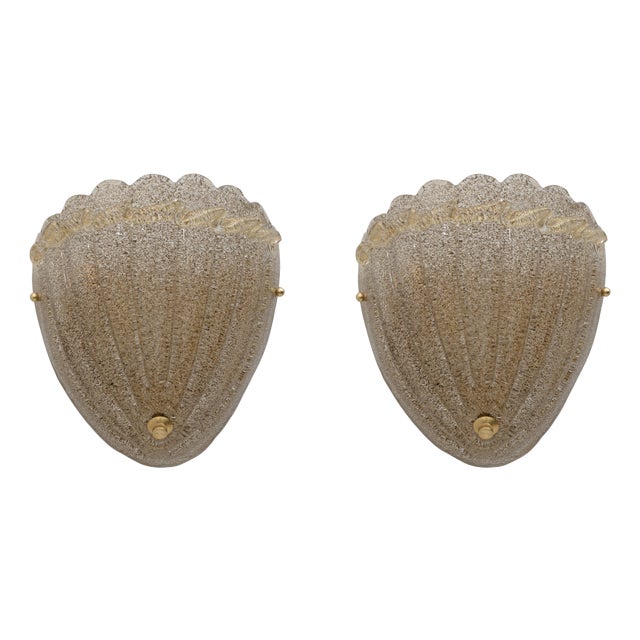 Mid-Century Modern Style Murano Glass Shell Sconces, 1990s, Set of 2 For Sale