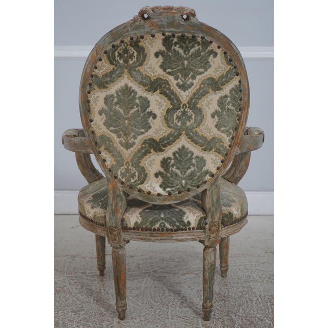 Pair Vintage French Louis XVI Painted Armchairs For Sale - Image 4 of 18