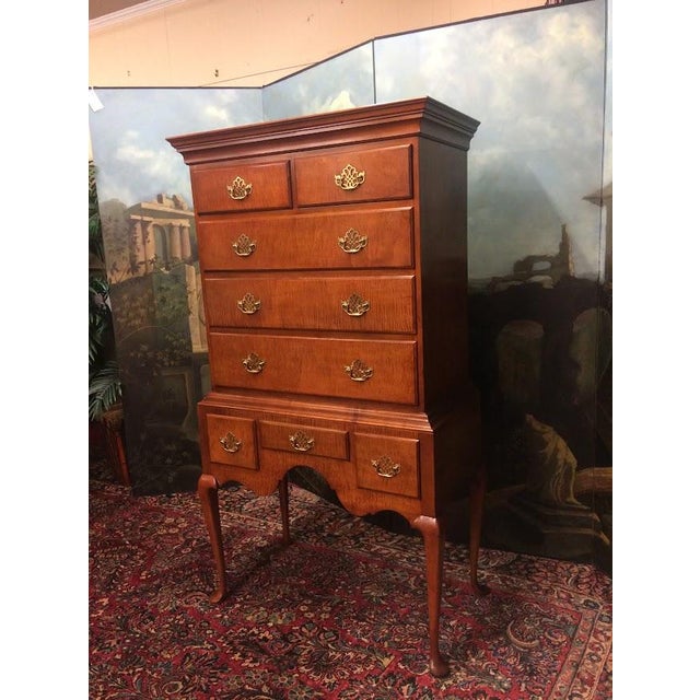 Brown Tiger Maple Queen Anne Highboy, Baker Furniture For Sale - Image 8 of 15