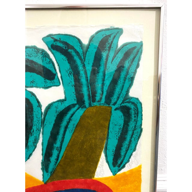 Green Original Carol Summers "Basholi" Original Abstract Woodcut Print Signed, Framed For Sale - Image 8 of 13