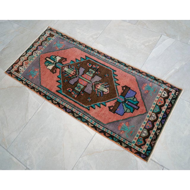 Farmhouse 1970s VintageHand Knotted Small Turkish Rug Doormat -1'7 X 3'8" For Sale - Image 3 of 8