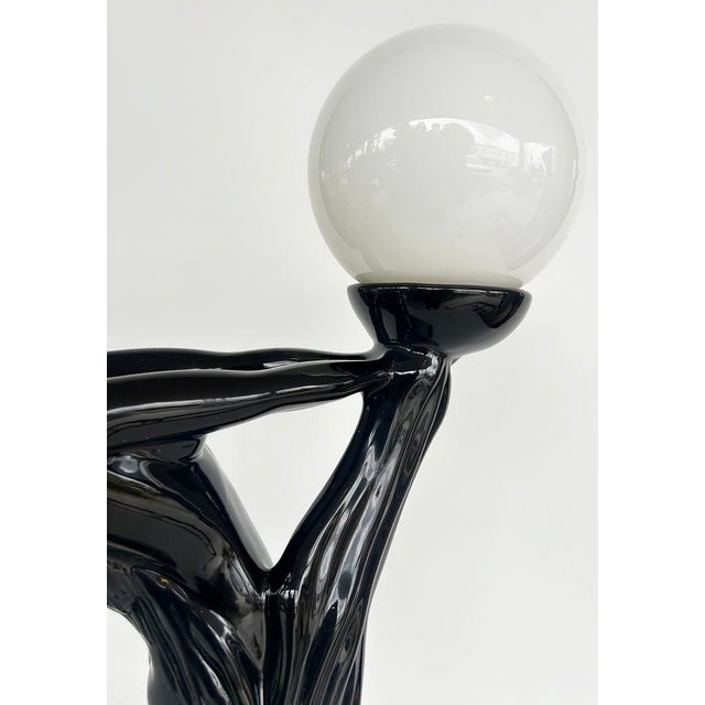 Mid 20th Century Mid 20th Century Large Art Deco Ceramic Table Lamps, Glass Shades - a Pair For Sale - Image 5 of 13