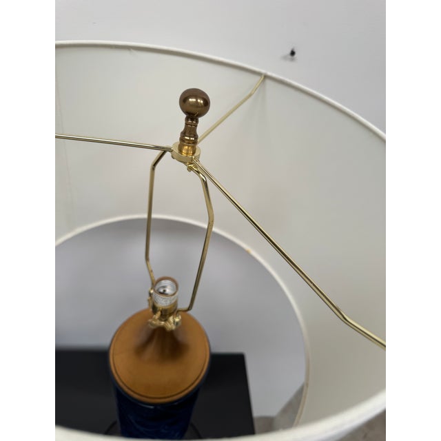 Transitional Navy Blue Malachite Pattern Lamps by John Richards - a Pair For Sale - Image 6 of 12