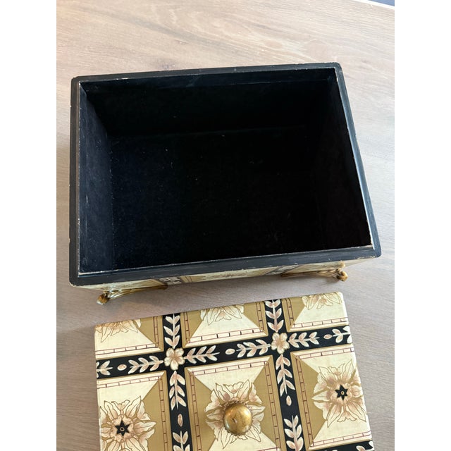 1980s Hand Painted Decorative Wooden Box on Brass Feet For Sale - Image 5 of 12