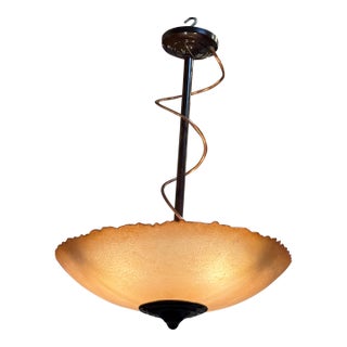 Lightspann Illumination Design Textured Amber Bowl Pendant For Sale