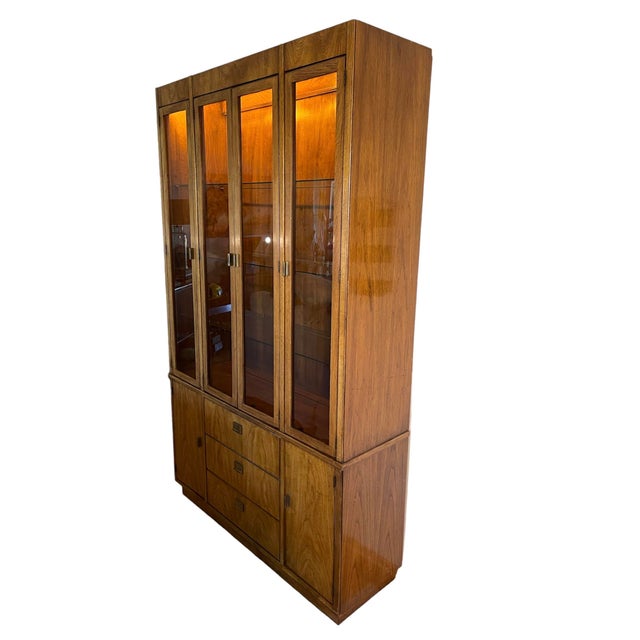 Drexel Heritage 1970s Drexel Heritage Campaign Style Mid Century Modern China Cabinet For Sale - Image 4 of 12