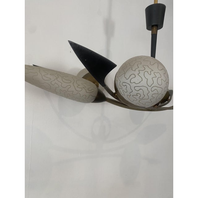 Large Brass and Glass Ceiling Lights from Arlus, 1940s For Sale - Image 6 of 8