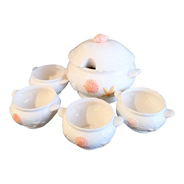 Vintage 5 Piece Ceramic Coastal Seashell Fitz and Floyd Style Soup