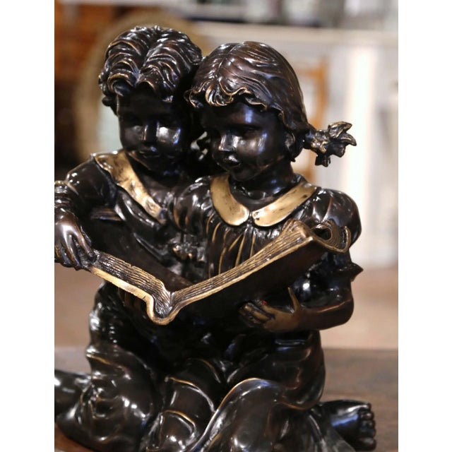 19th Century French Two-Tone Bronze "Children Reading Book" Children Composition For Sale In Dallas - Image 6 of 12
