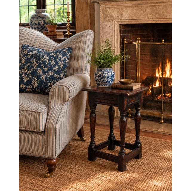 A handsome late 17th century English oak joint stool with a wonderfully deep, time-darkened surface. The rectangular plank...