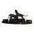 Austrian Art Deco Bronze Big Cat Double Inkwell Desk Set on Black Veined Marble For Sale