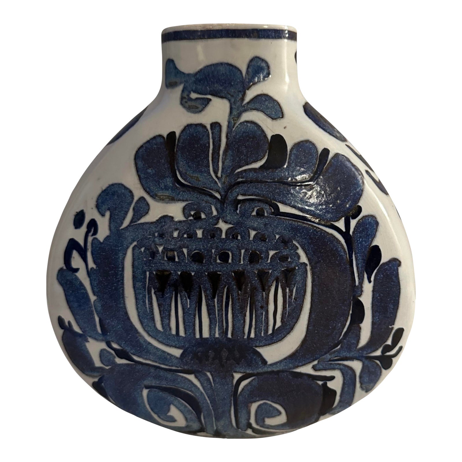 Mid-Century Modern Blue Royal Copenhagen Tenera Flat Vase | Chairish