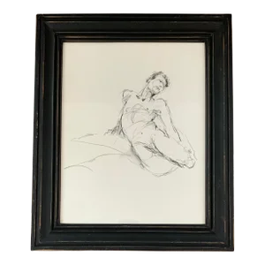 1980s Original Graphite Drawing of a Nude Man, Framed