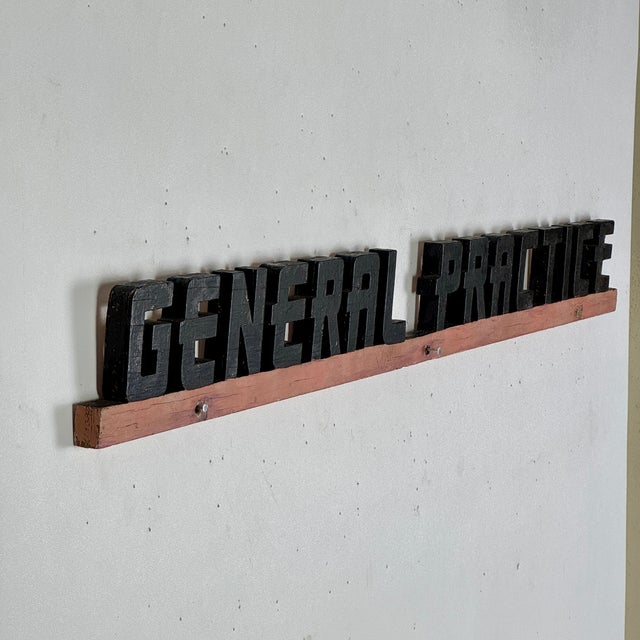 Lovely Vintage "General Practice" Painted Wood Sign in Pink and Black For Sale - Image 4 of 9