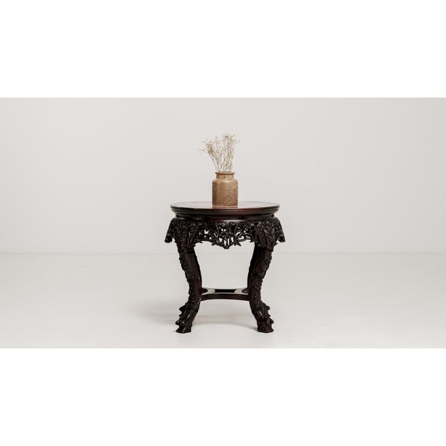 Chinese Carved Pedestal Table with Marble Top, Antique, China, Late 19th Century For Sale - Image 14 of 14