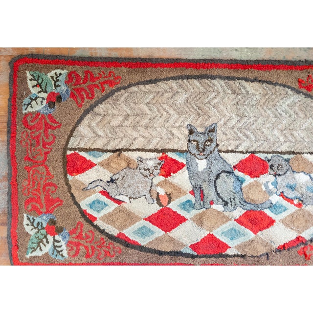 We are selling this charming folky hooked rug. This hooked rug is probably late 19th or early 20th century and is based on...