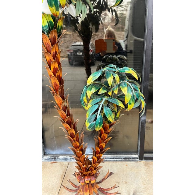 Green 1970s Continental Hans Kogl Life Size Tole Polychrome Palm Tree Floor Lamp For Sale - Image 8 of 9