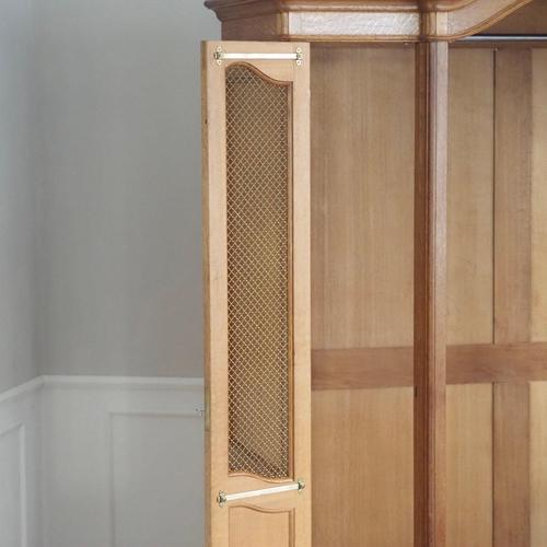 Large Vintage French Wardrobe with Mirrored Door and Lattice Side Doors, 1920s For Sale - Image 16 of 18