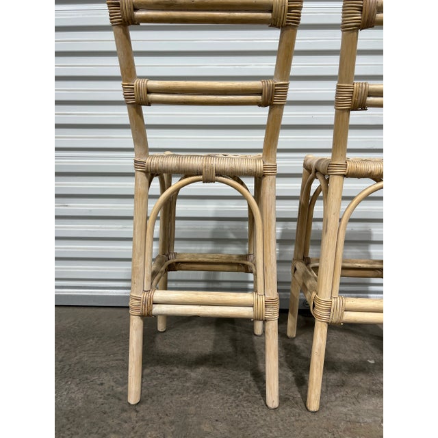 Boho Chic Mid 20th Century Mid Century Vintage Boho Chic Bamboo Wicker Rattan Stools - Set of 2 For Sale - Image 3 of 8