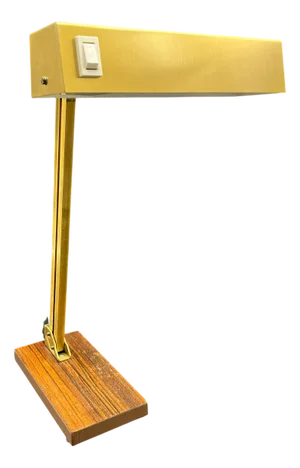 Vintage Brass Bankers Lamp with Wood Veneer Base by Pfäffle, 1960s