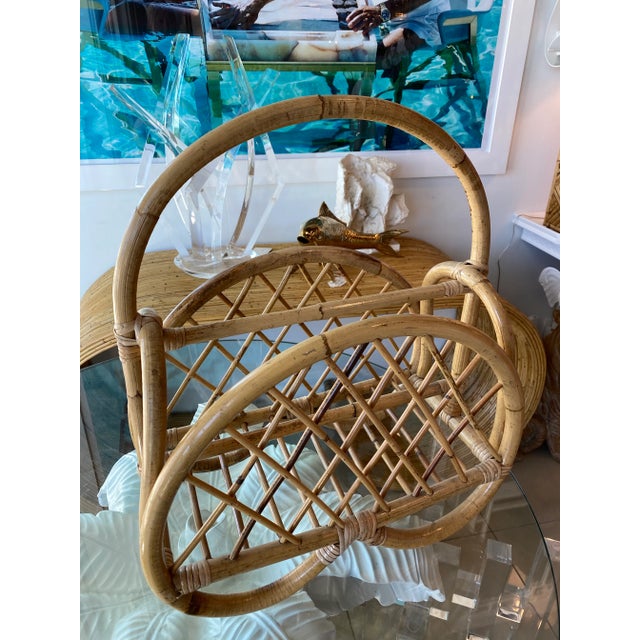 Wood Vintage Pretzel Rattan Bamboo Magazine Rack Holder For Sale - Image 7 of 9