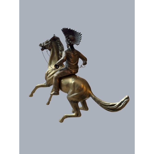 1960s Brass Sculpture Native American Chief Running Horse Figurine For Sale - Image 13 of 17