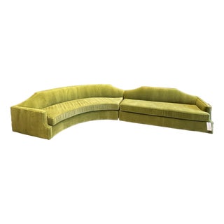 MCM Reupholstered Avocado Velvet Curved 2-Piece Sofa For Sale