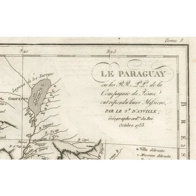 Black Antique Map of Paraguay and Jesuit Missions by Danville, 1733 For Sale - Image 8 of 10
