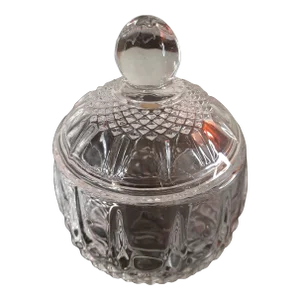 1980s Studio Crystal Clear Cut Crystal Round Covered Trinket Holder