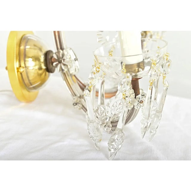 French Vintage Brass and Crystal Wall Sconces - A Pair For Sale - Image 10 of 12