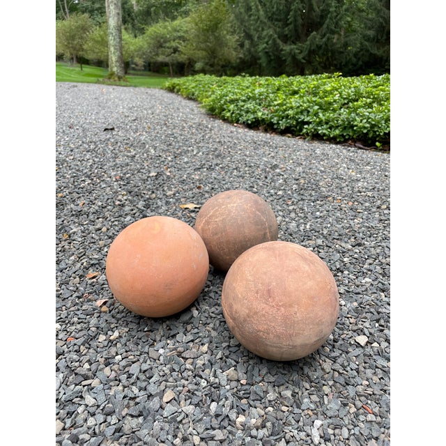 Set of Three Terra Cotta Garden Orbs Chairish