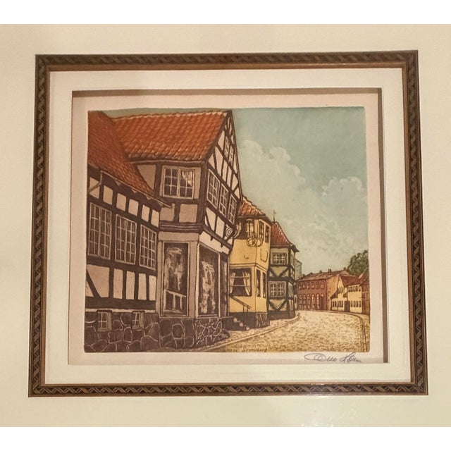Traditional Late 20th Century Otto Holm - Sønderborg Street Scene, Hand-Colored Etching For Sale - Image 3 of 10