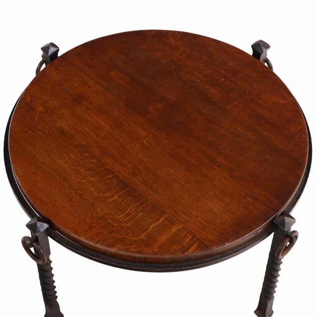 French Brutalist Oak and Iron Coffee Table, C. 1960 For Sale In Philadelphia - Image 6 of 7