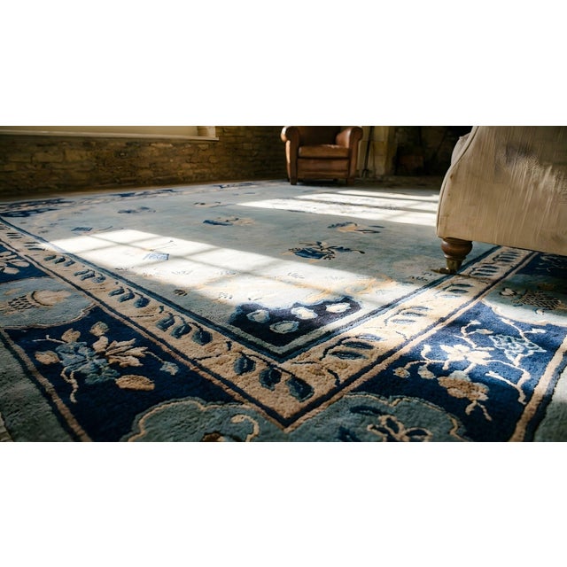 Lovely Blue Color With Unique Floral Design Antique Chinese Peking Rug For Sale - Image 12 of 12