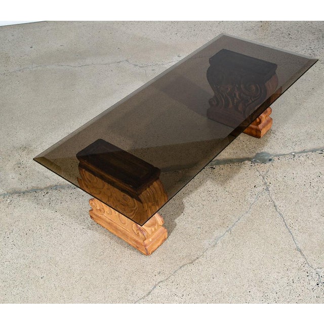 1960s Mid Century Modern Coffee Table Smoked Glass Cement Sculptural Vintage Brown For Sale - Image 12 of 12