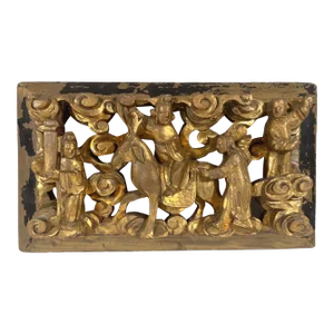 Antique Chinese Carving Pierced Gilt Wood Panel.