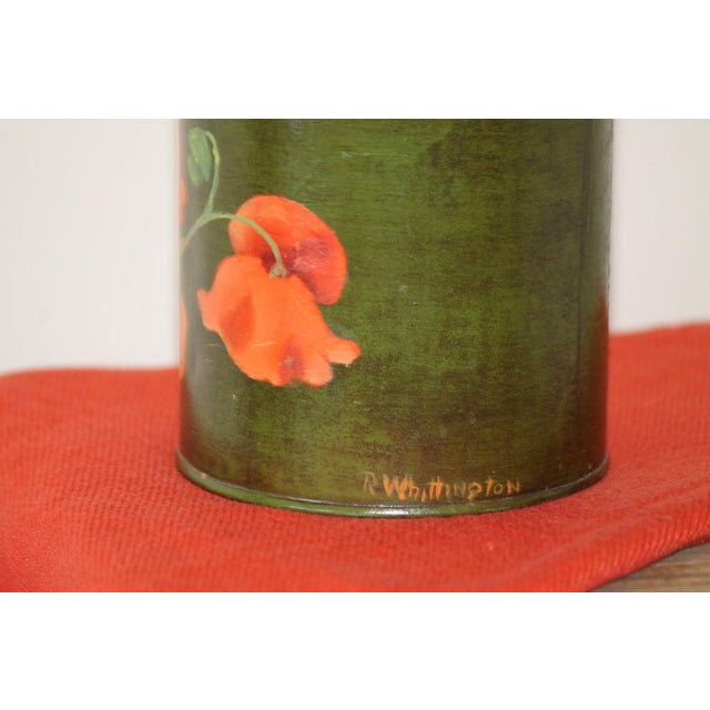 Vintage Signed Tole Metal Tea Caddy, Hand Painted Poppies For Sale - Image 4 of 8