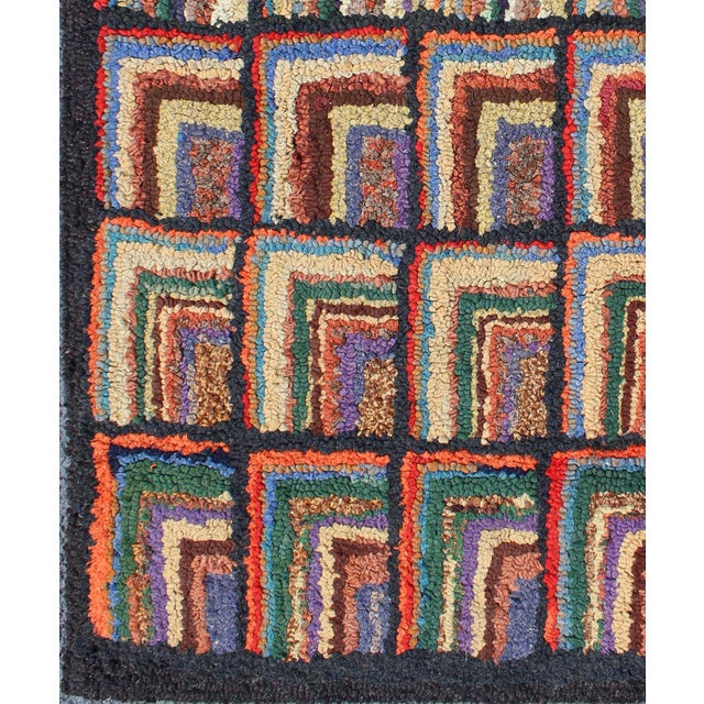 American Antique American Hooked Rug With Geometric Designs For Sale - Image 3 of 8