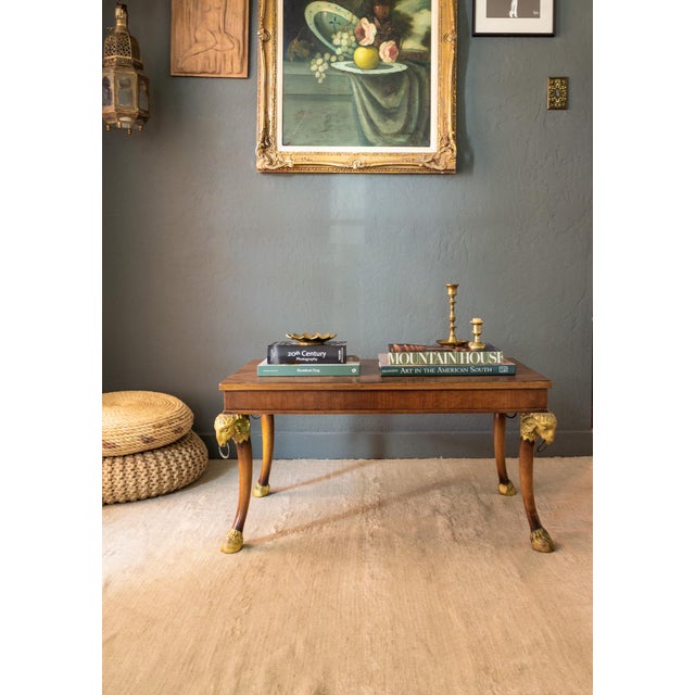 W. & J. Sloane Giltwood Rams Head and Hoofed Saber Leg Burlwood Coffee Table For Sale - Image 4 of 18